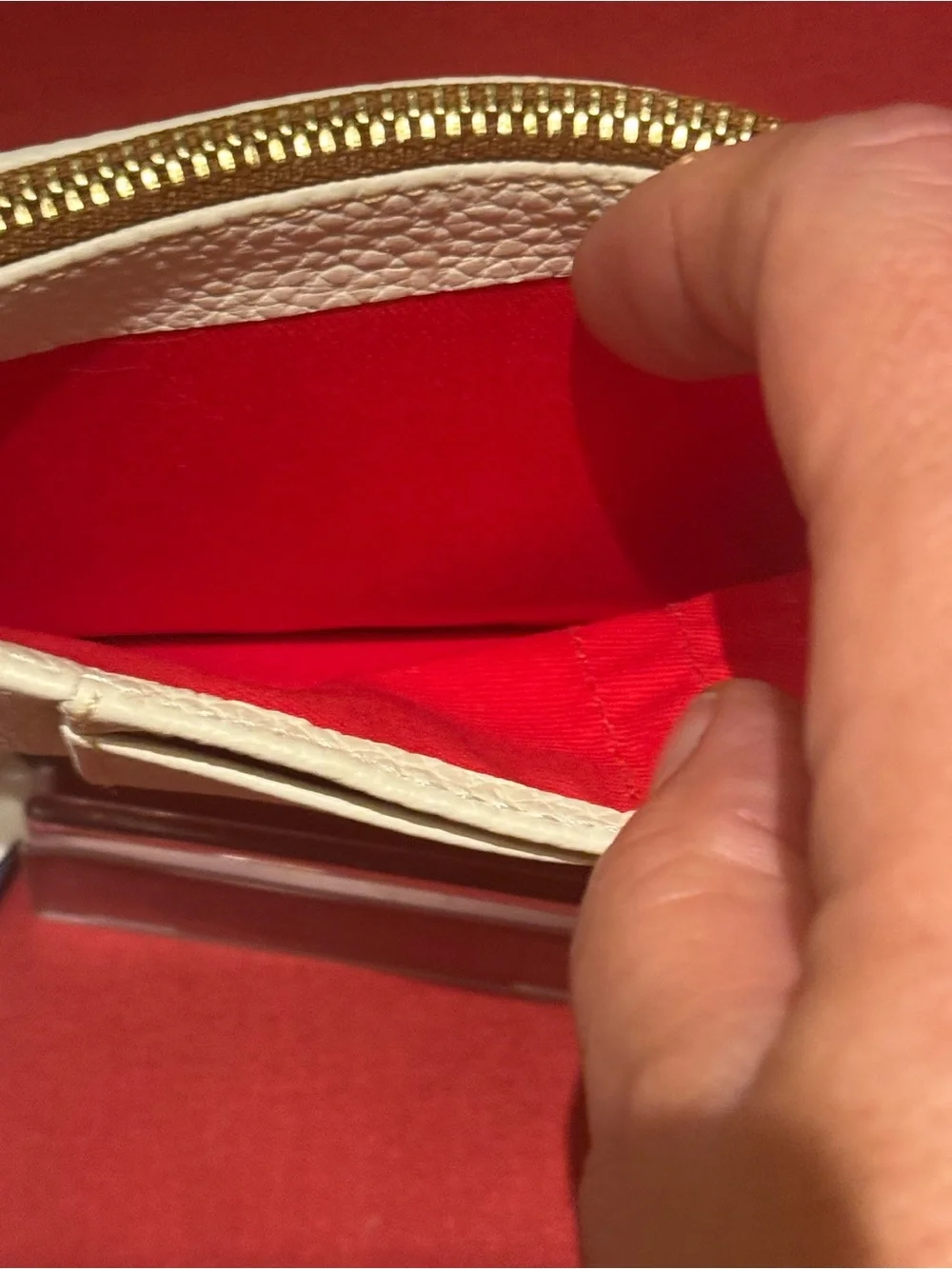 Dooney & Bourke Cream Pebbled Leather Zip Card Case with Gold Hardware NWT